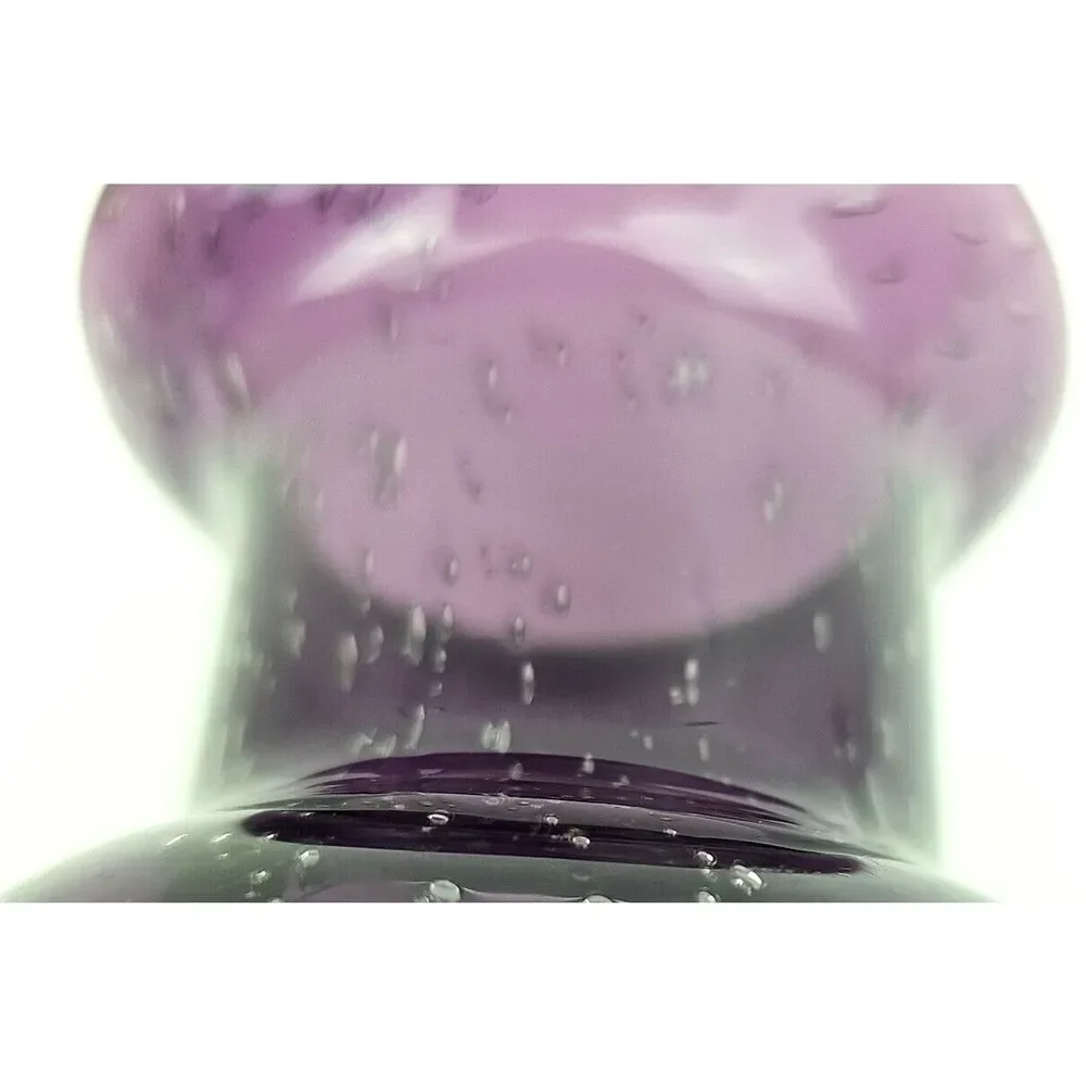 Hand Blown Amethyst Purple Vase Controlled Bubbles Clear Footed Base 8 in Tall